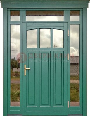 Зеленая металлическая дверь МДФ со стеклом ДС-43 в Кингисеппе