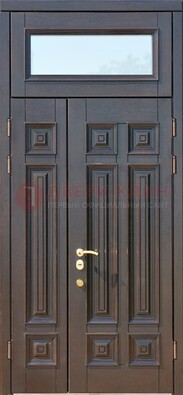 Коричневая двухстворчатая металлическая дверь со стеклом ДС-62 в Кингисеппе