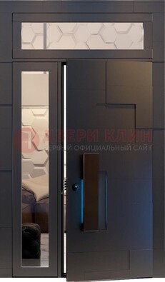 Чёрная двухстворчатая металлическая дверь со стеклом ДС-64 в Кингисеппе