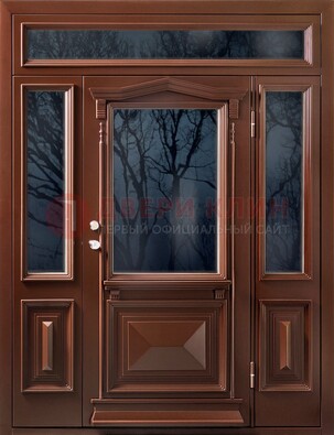 Коричневая металлическая дверь со стеклом ДС-67 в Кингисеппе