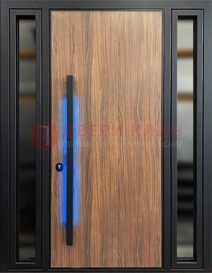 Коричневая металлическая дверь со стеклом ДС-69 в Кингисеппе