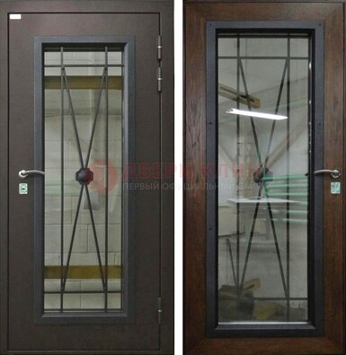 Коричневая железная дверь со стеклом для частного дома ДС-8 в Кингисеппе