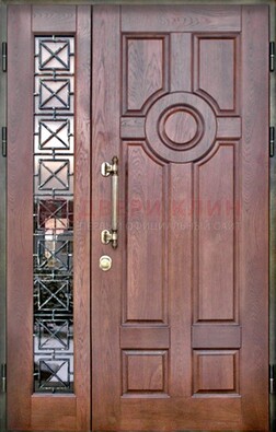 Распашная входная дверь со стеклом и ковкой ДСК-116 в Видном