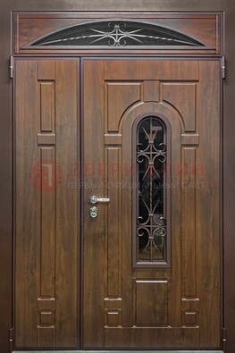 Большая металлическая дверь со стеклом и ковкой ДСК-145 
