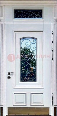 Металлическая дверь со стеклом и ковкой в белом цвете ДСК-148 в Кингисеппе
