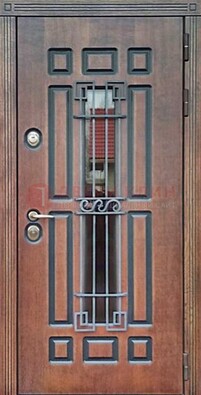 Входная железная дверь винорит со стеклом и ковкой ДСК-183 в Кингисеппе