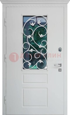 Белая металлическая дверь винорит со стеклом и ковкой ДСК-184 в Курске