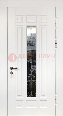 Белая стальная дверь винорит со стеклом и ковкой ДСК-191 в Кингисеппе