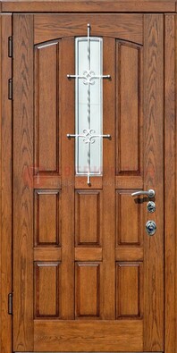 Стальная дверь со стеклом и ковкой для частного дома ДСК-192 в Кингисеппе