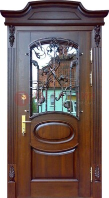 Классическая стальная дверь с Виноритом со стеклом и ковкой ДСК-208 в Кингисеппе