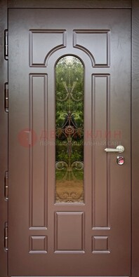 Металлическая коричневая дверь Винорит со стеклом и ковкой ДСК-210 в Ростове-На-Дону