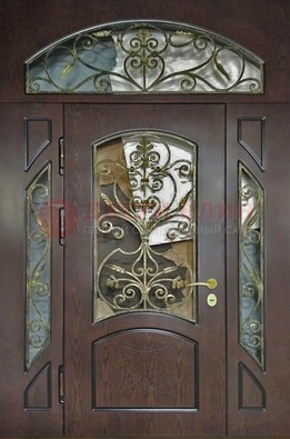 Входная дверь Винорит со стеклом и ковкой и фрамугами ДСК-213 в Кингисеппе