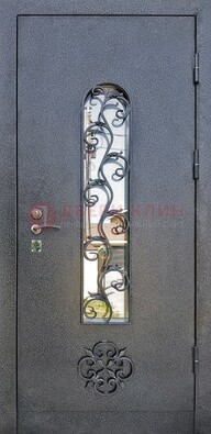 Темная стальная дверь Порошок со стеклом и ковкой ДСК-217 в Кингисеппе