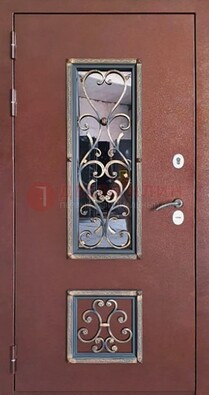 Уличная дверь Порошок со стеклом и ковкой для дома ДСК-218 в Коломне