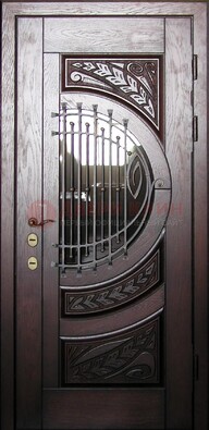 Одностворчатая входная дверь со стеклом и ковкой ДСК-21 в Королеве