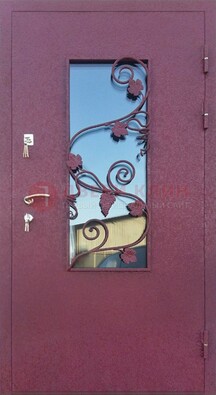 Железная дверь Порошок со стеклом и ковкой лозы ДСК-220 в Кингисеппе