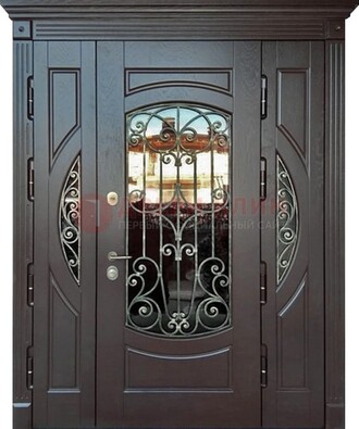 Полуторная железная дверь Винорит со стеклом и ковкой ДСК-231 в Кингисеппе