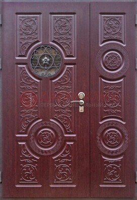 Красная железная дверь Винорит со стеклом и ковкой ДСК-235 в Кингисеппе