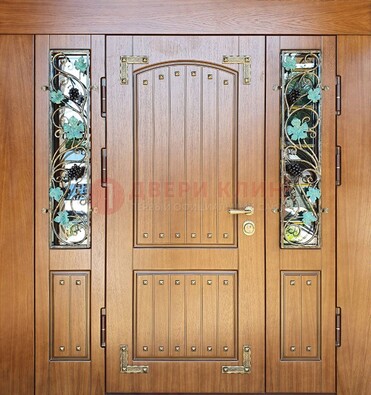Железная дверь Винорит со стеклом и ковкой лозы ДСК-236 в Кингисеппе