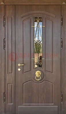 Стальная полуторная дверь Винорит со стеклом и ковкой ДСК-237 в Кингисеппе