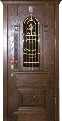 Железная дверь со стеклом и ковкой в классическом стиле ДСК-23 в Серпухове
