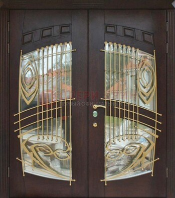 Двухстворчатая стальная дверь Винорит со стеклом и ковкой ДСК-240 в Сергиевом Посаде