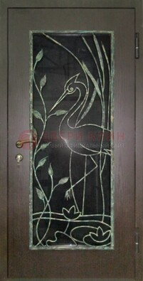Стальная дверь Винорит со стеклом и ковкой цапли ДСК-256 в Твери