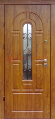 Железная дверь с Виноритом стеклом и ковкой для входа ДСК-261 в Дмитрове