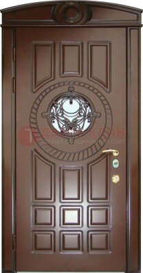 Шоколадная металлическая дверь Винорит со стеклом и ковкой ДСК-269 в Раменском