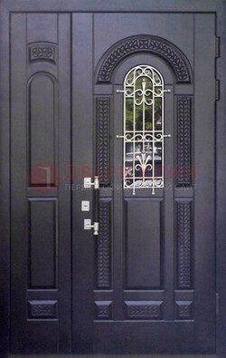 Входная дверь Винорит со стеклом и ковкой с узором ДСК-270 в Кингисеппе