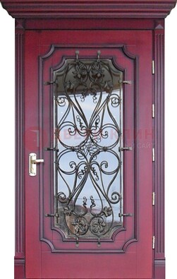 Красная стальная дверь Винорит со стеклом и ковкой ДСК-271 в Санкт-Петербурге