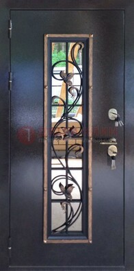 Железная дверь с порошковым напылением стеклом и ковкой ДСК-279 в Кингисеппе