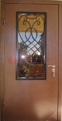 Металлическая дверь со стеклом и ковкой ДСК-51 на дачу в Кингисеппе