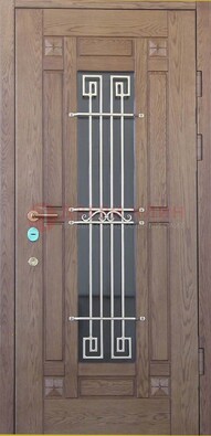Стандартная железная дверь со стеклом темным и ковкой ДСК-5 в Кингисеппе
