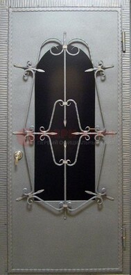 Железная дверь со стеклом и ковкой ДСК-74 для каркасного дома в Кингисеппе