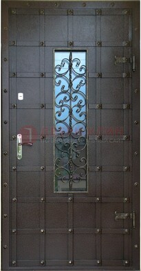 Стальная дверь со стеклом и ковкой ДСК-84 с утеплением в Ростове-На-Дону