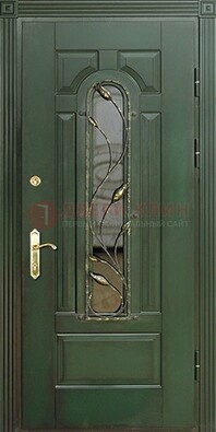 Железная дверь со стеклом и ковкой ДСК-9 для офиса в Можайске