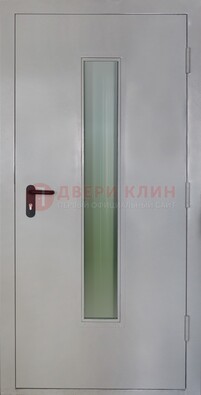 Белая металлическая техническая дверь со стеклянной вставкой ДТ-2 в Талдоме