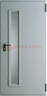 Белая железная техническая дверь со вставкой из стекла ДТ-9 