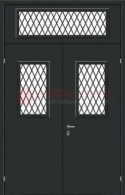 Черная железная тамбурная дверь с декоративными вставками ДТМ-16 