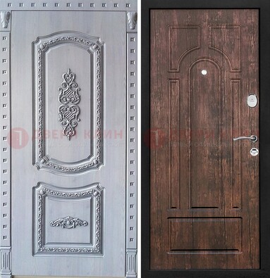Железная дверь с узором и виноритом внутри Тисненый орех ДВТ-102 в Кингисеппе