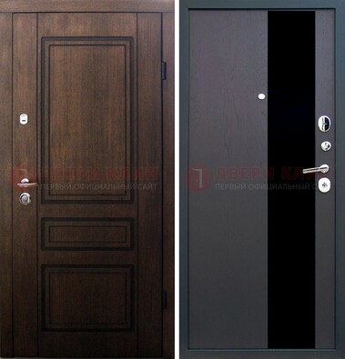 Входная дверь Итальянский орех с МДФ с черным стеклом ДМ-1199 в Кингисеппе