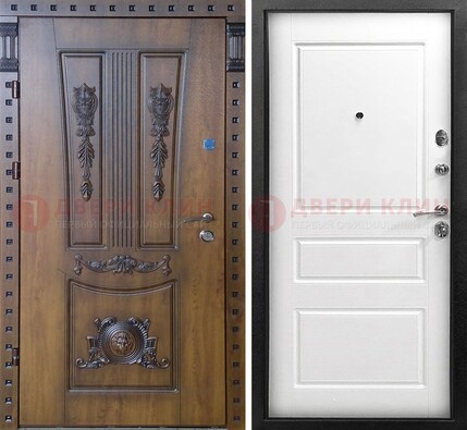 Железная дверь терморазрыв с виноритом и белой панелью внутри ДВТ-134 в Кингисеппе