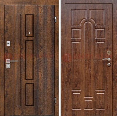 Стальная коричневая дверь с МДФ и коричневой МДФ внутри ДМ-1388 в Ногинске