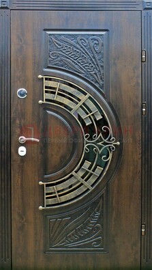 Металлическая филенчатая дверь с виноритом и стеклом ДВТ-144 в Гатчине