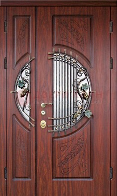 Железная дверь с виноритом и стеклом с ковкой ДВТ-170 в Кингисеппе