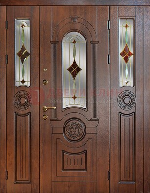 Парадная полуторная дверь с виноритом и витражом ДВТ-172 в Павловском Посаде
