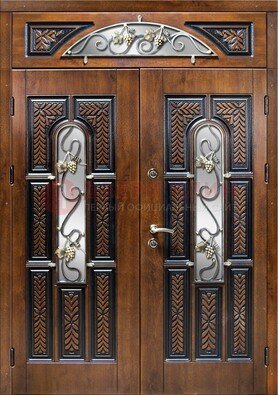 Входная двухстворчатая дверь с виноритом и ковкой ДВТ-183 в Кингисеппе