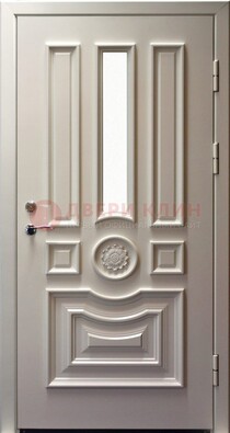 Белая уличная дверь с виноритом и стеклом ДВТ-201 в Кингисеппе