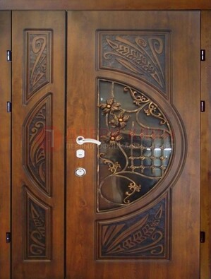 Металлическая дверь с виноритом и резной панелью внутри ДВТ-70 в Кингисеппе